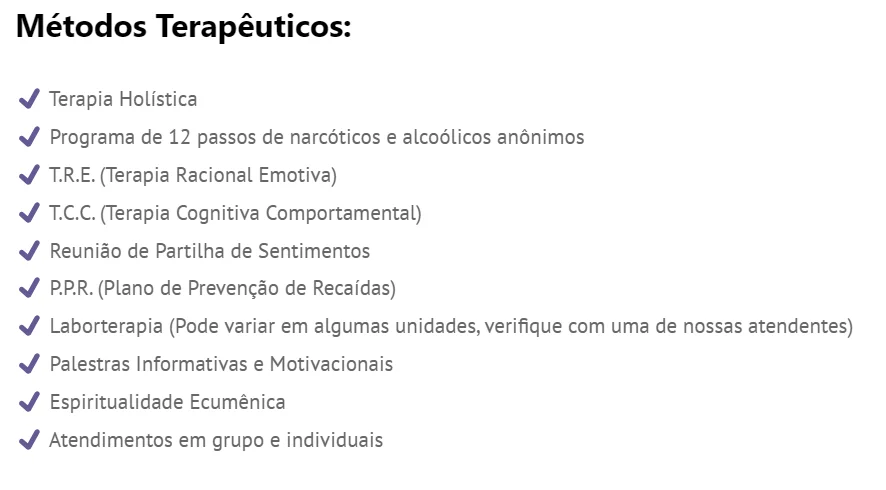 Mostrar o método de tratamento da clínica de reabilitação no Rio de Janeiro